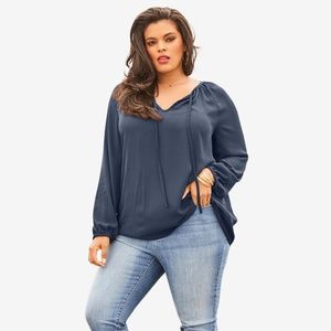 Roamans Tie Neck Peasant Blouse